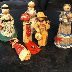 6 vintage Russian CORN HUSK DOLLS Straw figures USSR Folkart Minsk Production